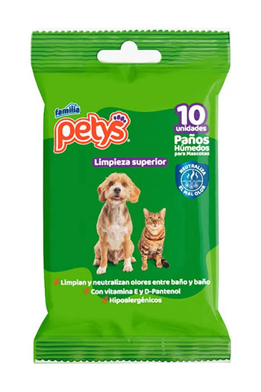 Paños Húmedos Para Perro y Gato Petys X 10 Unds