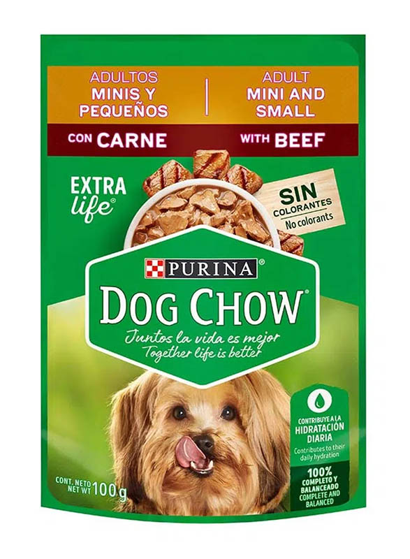 DOG CHOW POUCH ADULTOS MINIS Y PEQUEÑOS CARNE X 100 GR