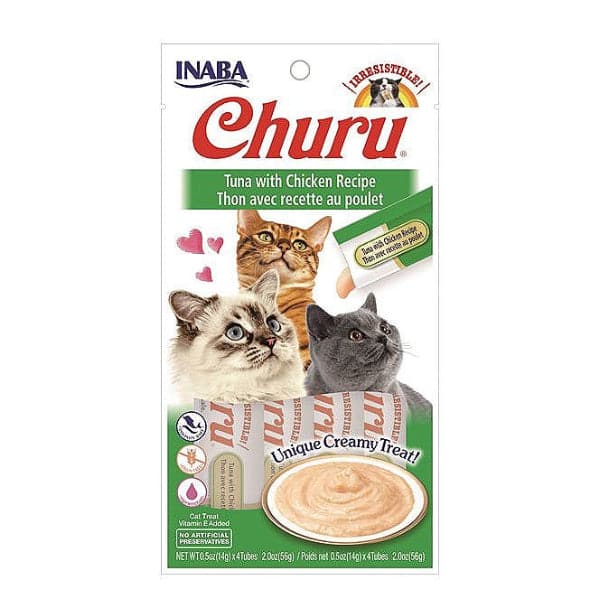 CHURU GATO SABOR ATUN POLLO 56 GR 4 UND