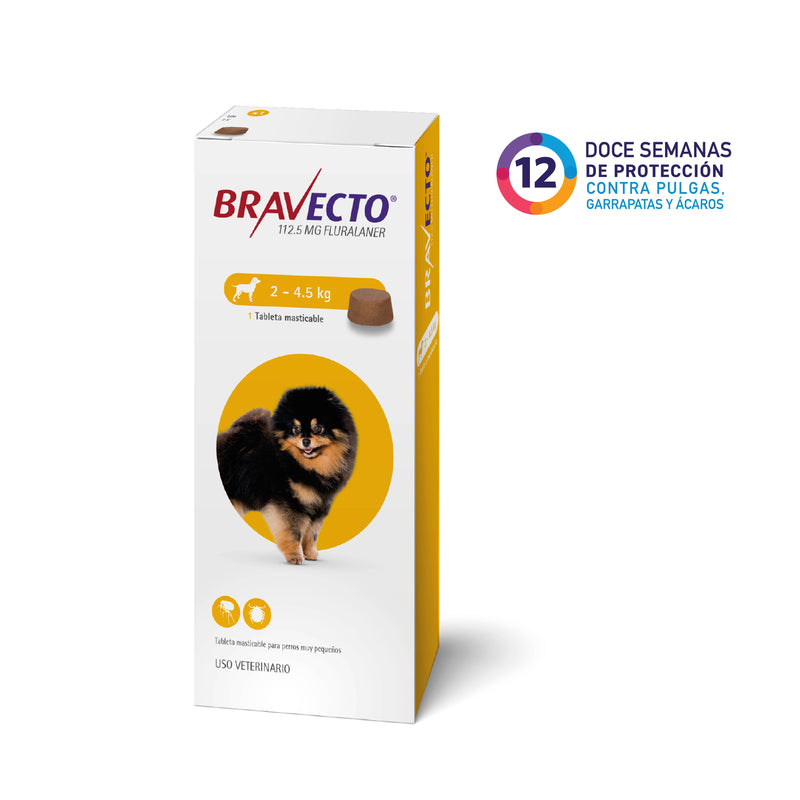 BRAVECTO 12 semanas (2 A 4,5 KG) Antipulgas y garrapatas