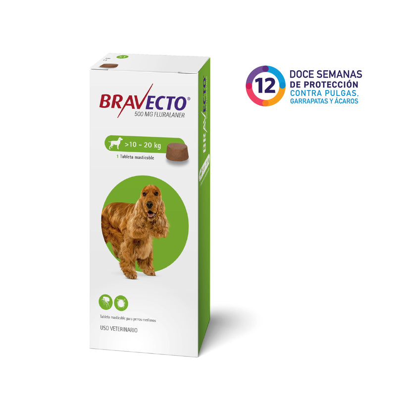 BRAVECTO 12 semanas (10 A 20 KG) Antipulgas y garrapatas