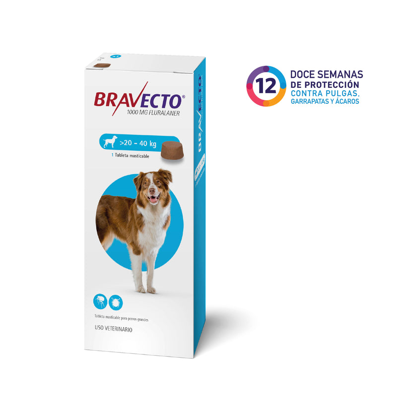 BRAVECTO 12 semanas (20 A 40 KG) Antipulgas y garrapatas