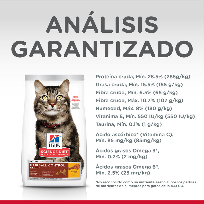 Hills Feline Adulto 7+ Hairball x3,5Lb