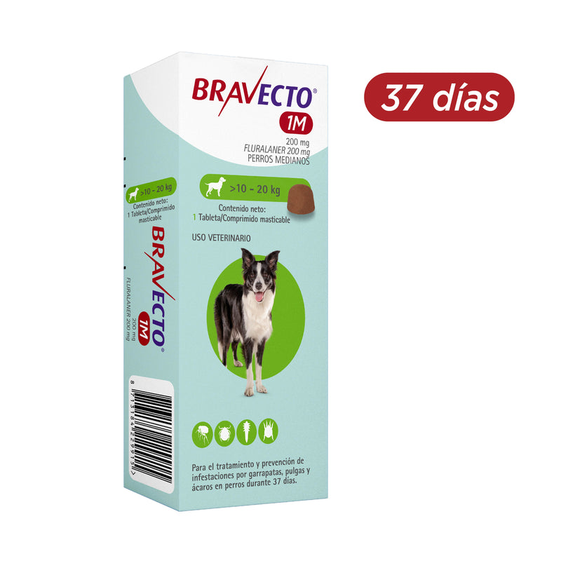 BRAVECTO 37 días (perros de 10 A 20 KG) Antipulgas y garrapatas