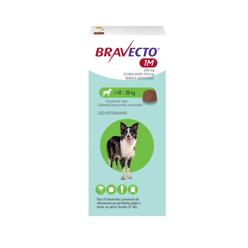 BRAVECTO 37 días (perros de 10 A 20 KG) Antipulgas y garrapatas