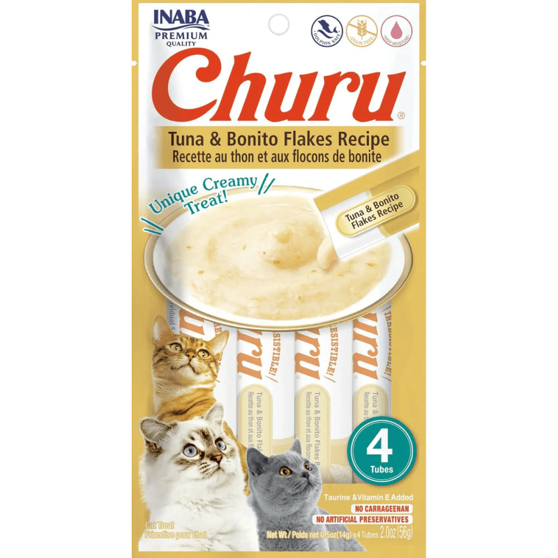 CHURU GATO SABOR A HOJUELAS Y ATÚN X 56 GR 4 UND