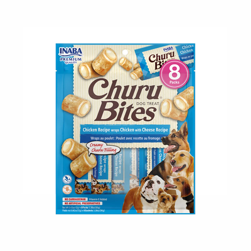 CHURU BITES PERRO SABOR A POLLO Y QUESO X 96 GR 8 UND