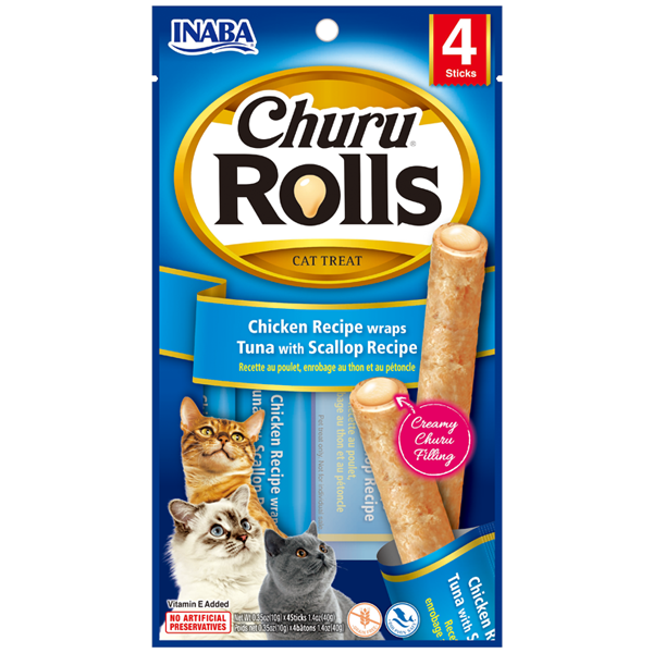 Snack Para Gato Inaba Cat Churu Rolls Chicken - Tuna - Scallop 4und