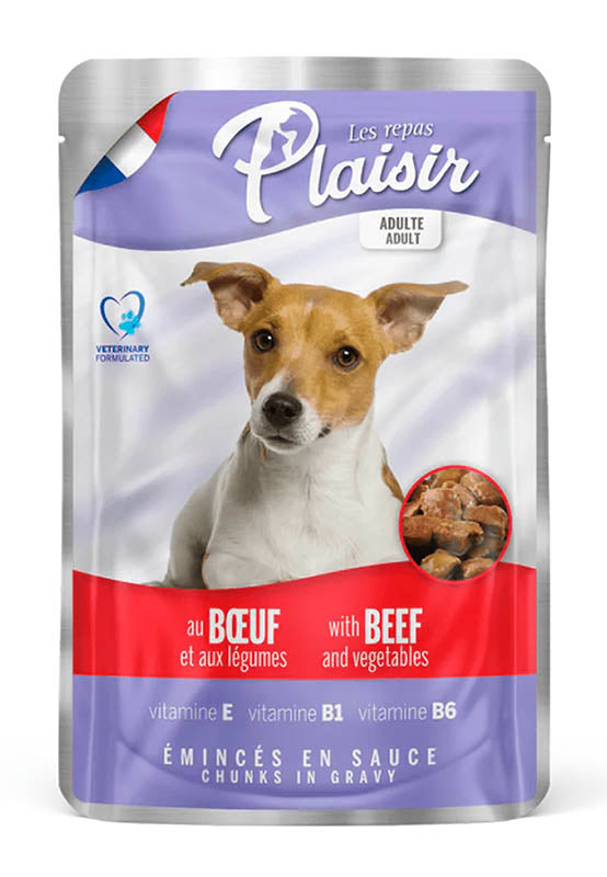 POUCH PLAISIR DOG ADULTO TROZOS RES 100 GR