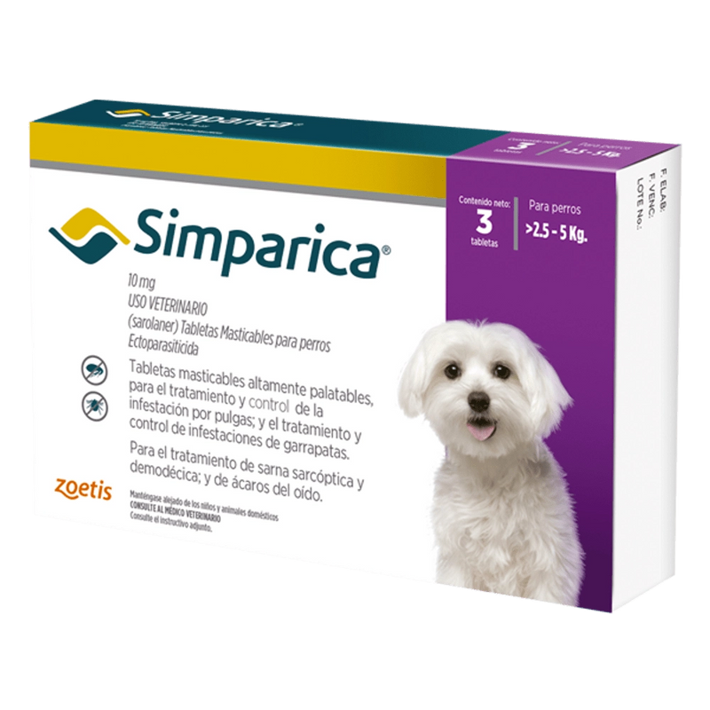 SIMPARICA 10 MG X 3 TAB (2.5-5 KL) MORADO