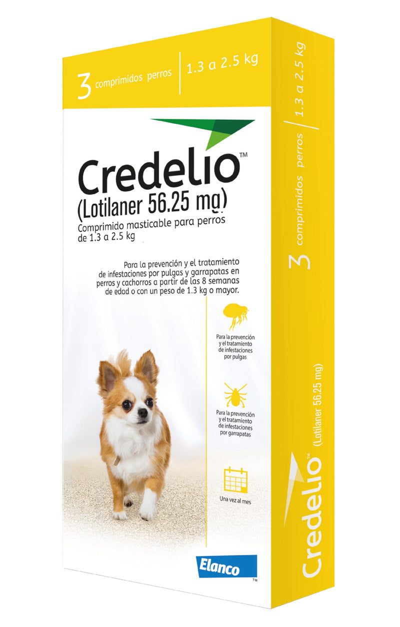 Antipulgas y Garrapatas Para Perro Credelio 56 Mg (1.3 - 2.5 Kg) Caja X 3 Tabletas