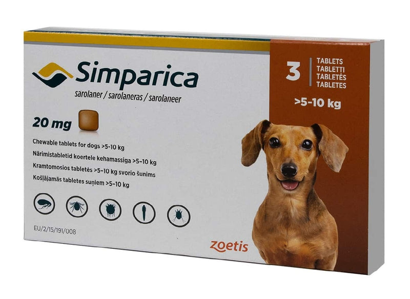 SIMPARICA 20 MG X 3 TABLETAS (5.1 – 10 KG) CAFE