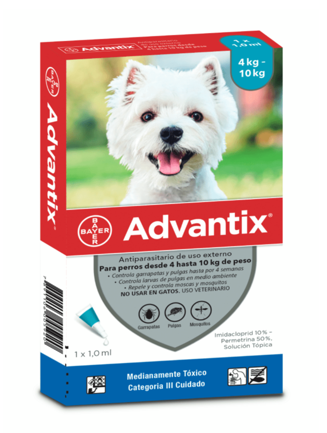 ADVANTIX 1 ML PARA PERROS ENTRE 4-10 KILOS DE PESO