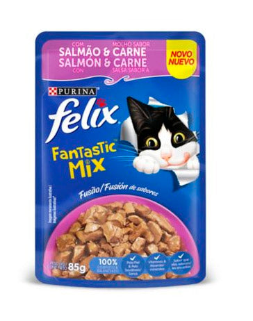 FELIX POUCH FANTASTIC MIX SALMON Y SALSA DE CARNE X 85 GR